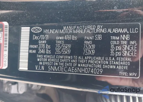 2022 Hyundai Tucson Limited z USA, uszkodzony, nr VIN 5NMJECAE6NH074029